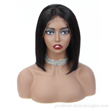 Brazilian Virgin Raw Hair Short Bob Transparent Lace Wig Natural Color Human Hair Wig Silky Straight 13x4 HD Lace Front Wigs